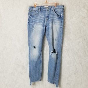 Zara Women Distressed Raw Hem Ankle Cropped Jeans